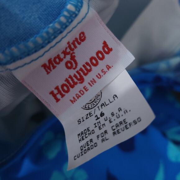 Maxie of Hollywood One Piece Swimsuit Size 16 Blue Floral, Full Coverage Bottom - Picture 4 of 4